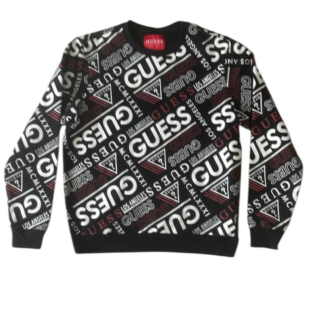 GUESS Black Allover Logo Crewneck Sweatshirt